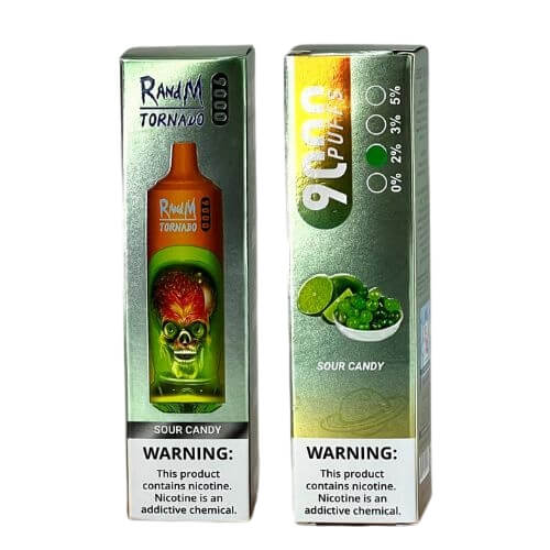 RandM Tornado 9000 Puffs Prefilled Vape Pod Kit Box of 10, Sour Candy Flavour