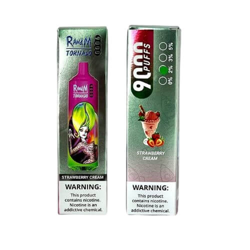 RandM Tornado 9000 Puffs Prefilled Vape Pod Kit Box of 10, Strawberry Cream Flavour