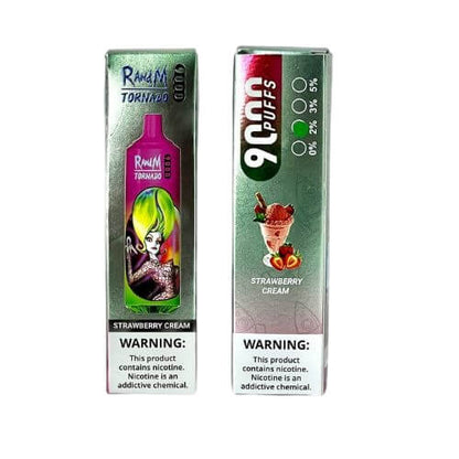 RandM Tornado 9000 Puffs Prefilled Vape Pod Kit Box of 10, Strawberry Cream Flavour