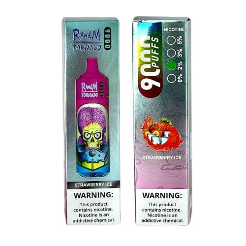 RandM Tornado 9000 Puffs Prefilled Vape Pod Kit Box of 10, Strawberry Ice Flavour