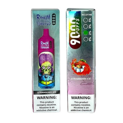 RandM Tornado 9000 Puffs Prefilled Vape Pod Kit Box of 10, Strawberry Ice Flavour