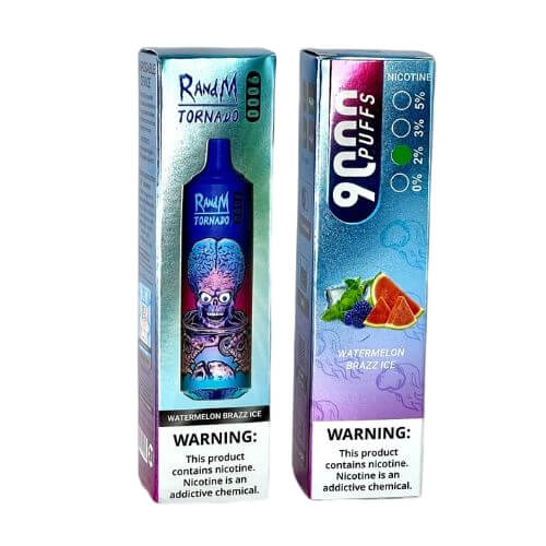 RandM Tornado 9000 Puffs Prefilled Vape Pod Kit Box of 10, Watermelon Brazz Ice Flavour