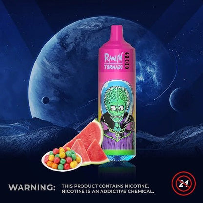 RandM Tornado 9000 Puffs Prefilled Vape Pod Kit Box of 10, Watermelon Bubblegum Flavour