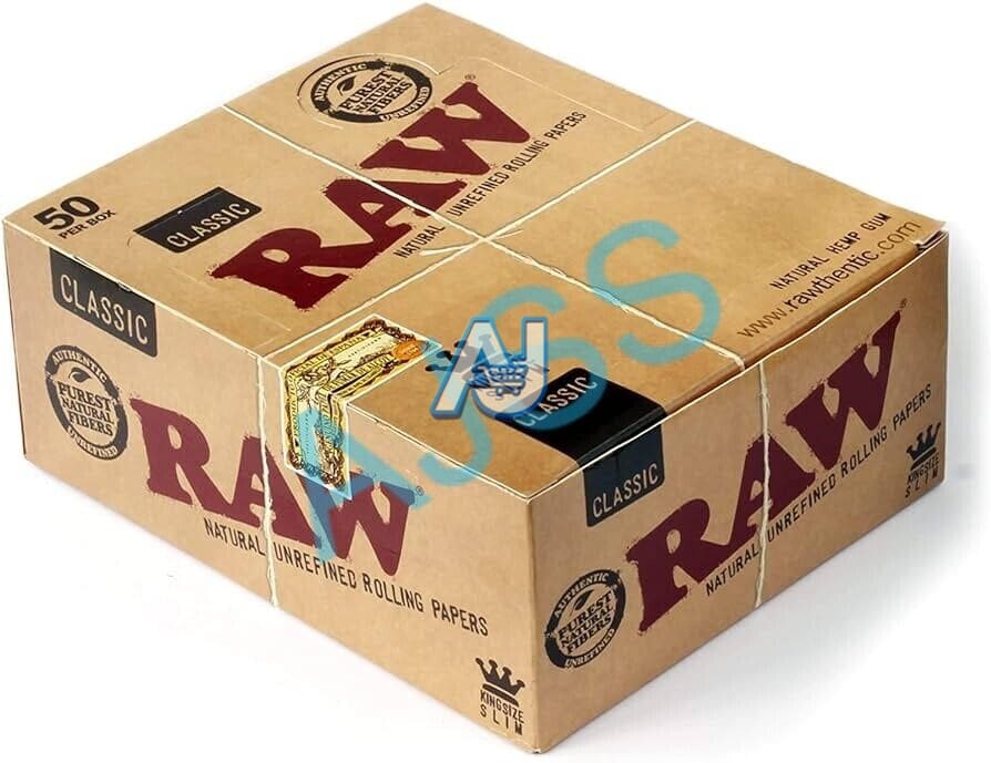 RAW Classic King Size Slim Unrefined Rolling Papers, Aj Super Store