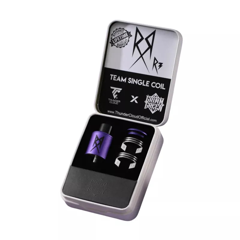 Recoil R3 Single Coil RDA shown inside a white carry case with chamber inserts inside.