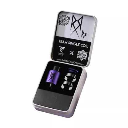 Recoil R3 Single Coil RDA shown inside a white carry case with chamber inserts inside.