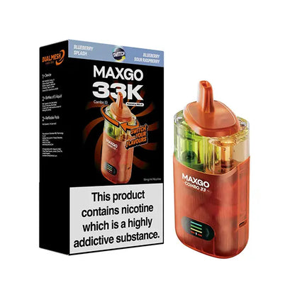 relx maxgo combo 33k vape - prefilled flavour - blueberry splash & blueberry sour raspberry 