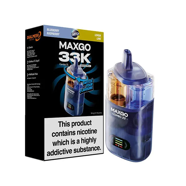 relx maxgo combo 33k vape - prefilled flavour - blueberry raspberry & lemon lime