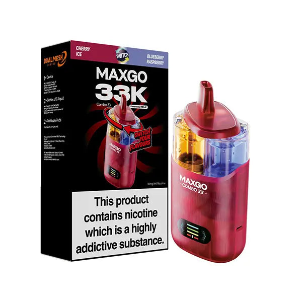 relx maxgo combo 33k vape - prefilled flavour -  cherry ice & blueberry raspberry