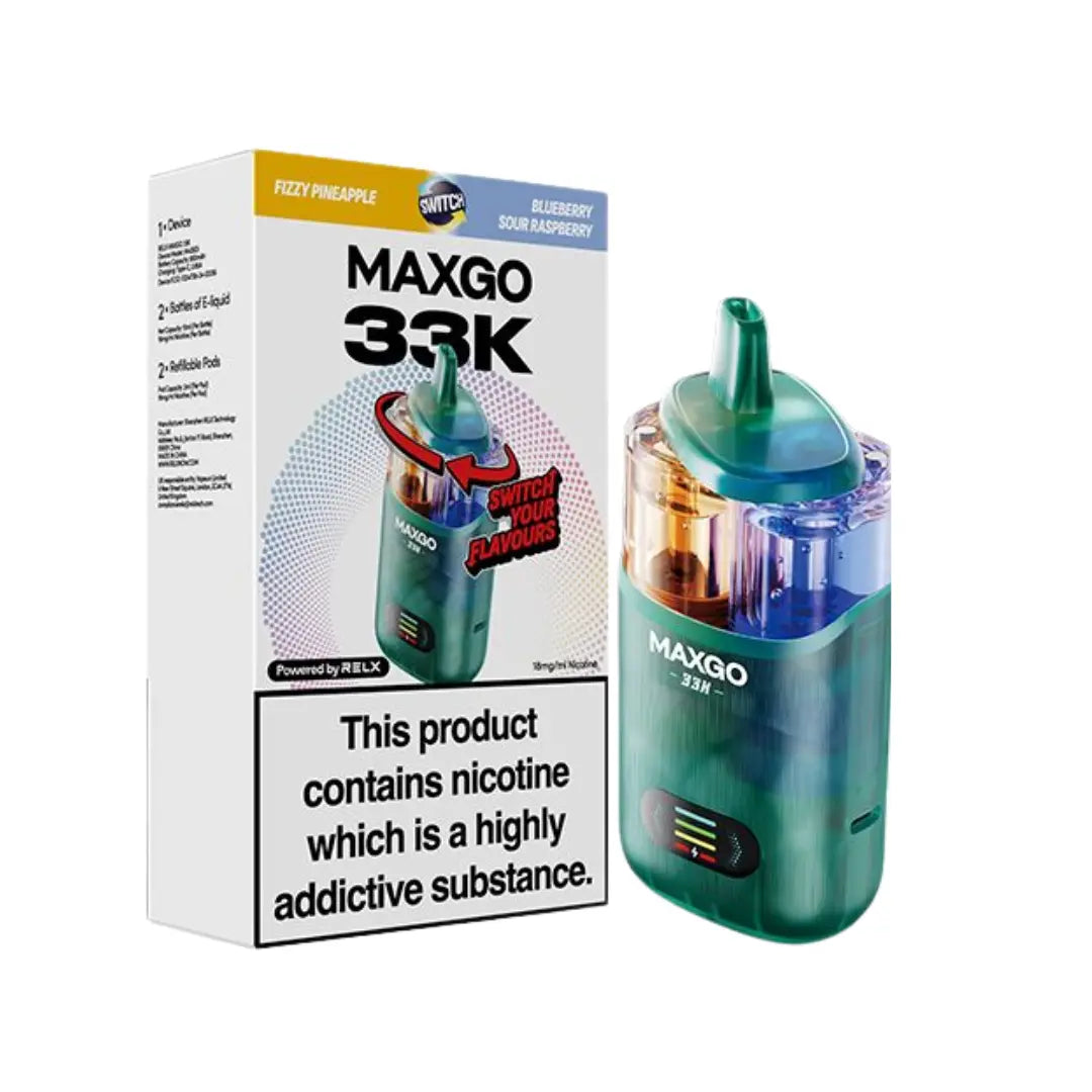relx maxgo combo 33k vape - prefilled flavour - Fizzy Pineapple & Blueberry Sour Raspberry