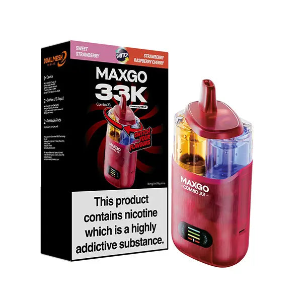 relx maxgo combo 33k vape - prefilled flavour - sweet strawberry & strawberry raspberry cherry 
