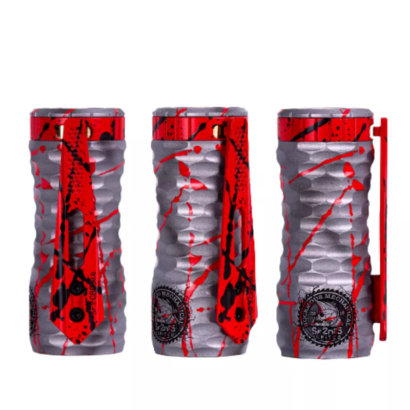 Rock Mods Swordfish V2 Mechanical Mod in Custom Colour Predator From front, side and fire-bar angles.