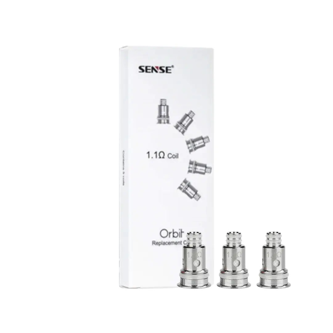 Sense Orbit TF Replacement Coil 5 Pieces a Pack 1.1 Ohm with grooved tops, shown against a plain background.
