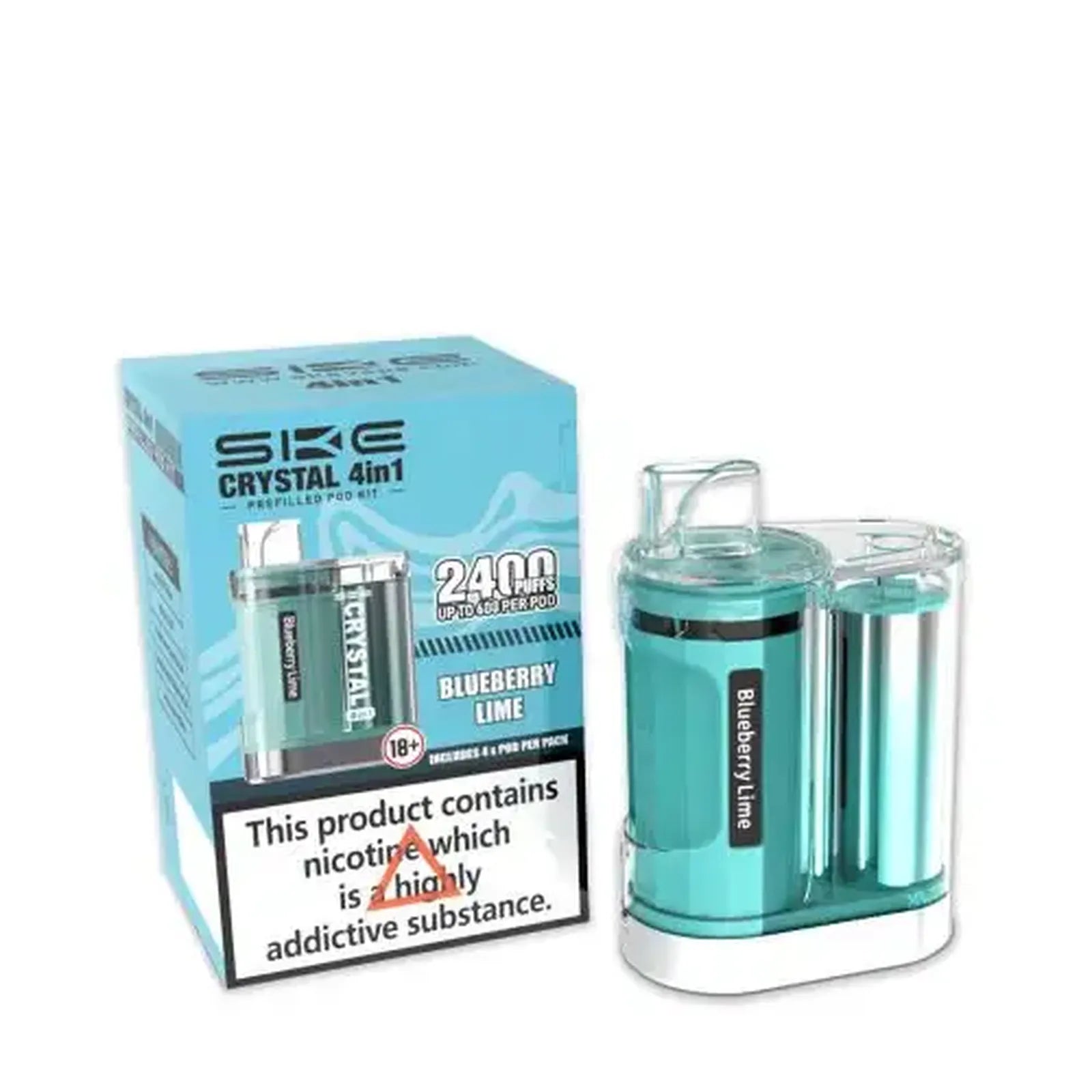 SKE Crystal 4in1 Prefilled Pod Vape Kit Box of 5, Blueberry Lime Flavour