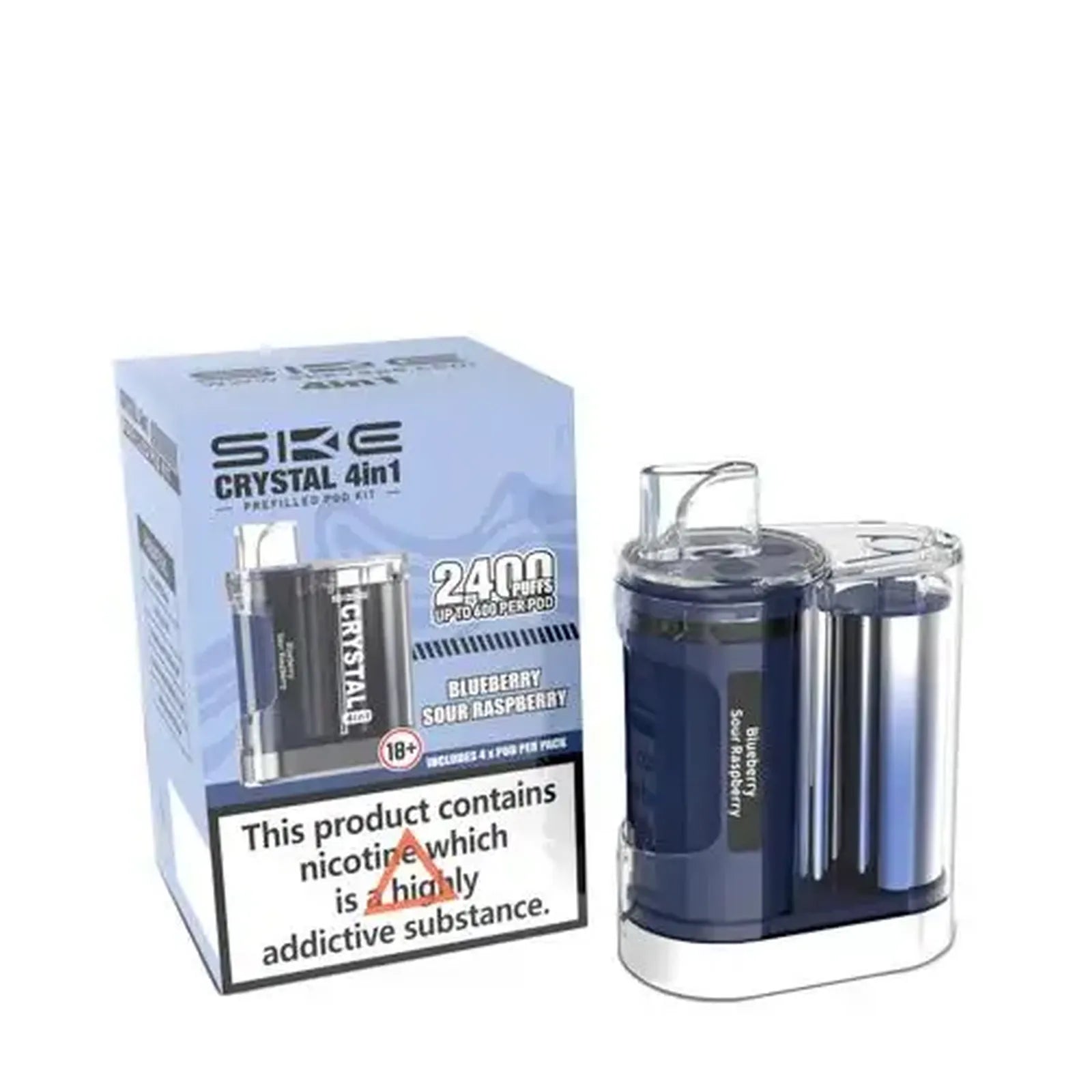 SKE Crystal 4in1 Prefilled Pod Vape Kit Box of 5, Blueberry Sour Raspberry Flavour