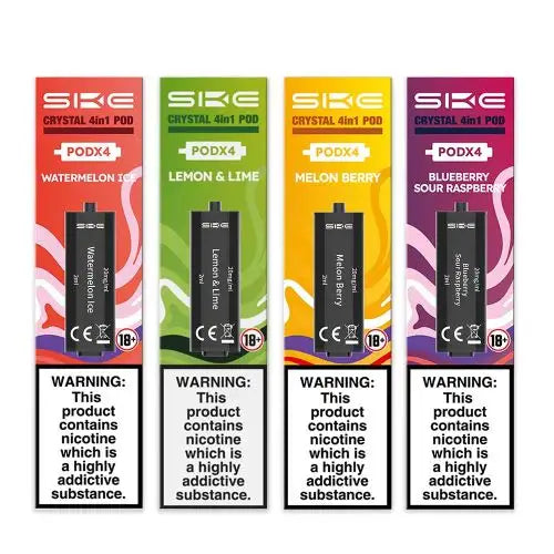 Ske Crystal 4In1 Prefilled Vape Pods, Watermelon Ice, Watermelon Ice, Lemon Lime, Melon Berry, Blueberry Sour Raspberry Flavour 
