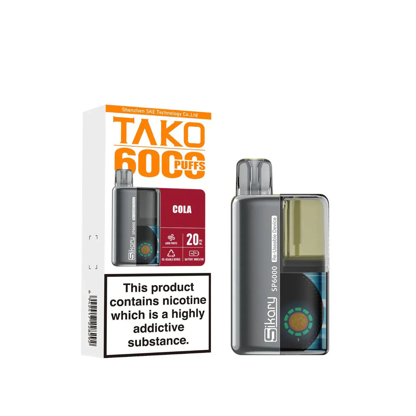 SKE Sikary TAKO SP6000 puffs Prefilled Pod Kit Box Of 5, Cola Flavour