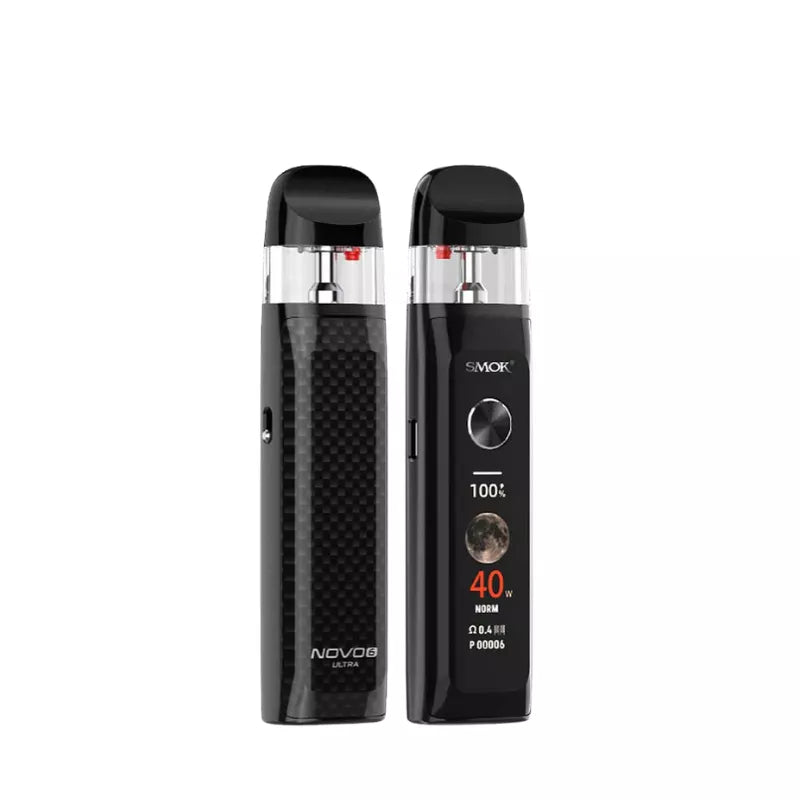 Smok Novo 6 Ultra Pod Vape Kit in black on a white background displaying front and back of device.