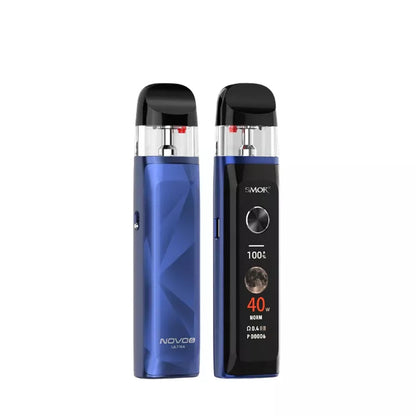 Smok Novo 6 Ultra Pod Vape Kit in dark blue on a white background displaying front and back of device.