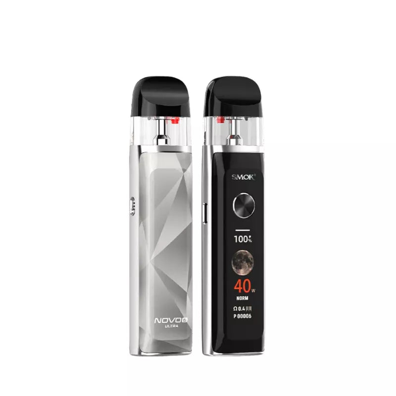 Smok Novo 6 Ultra Pod Vape Kit in silver on a white background displaying front and back of device.
