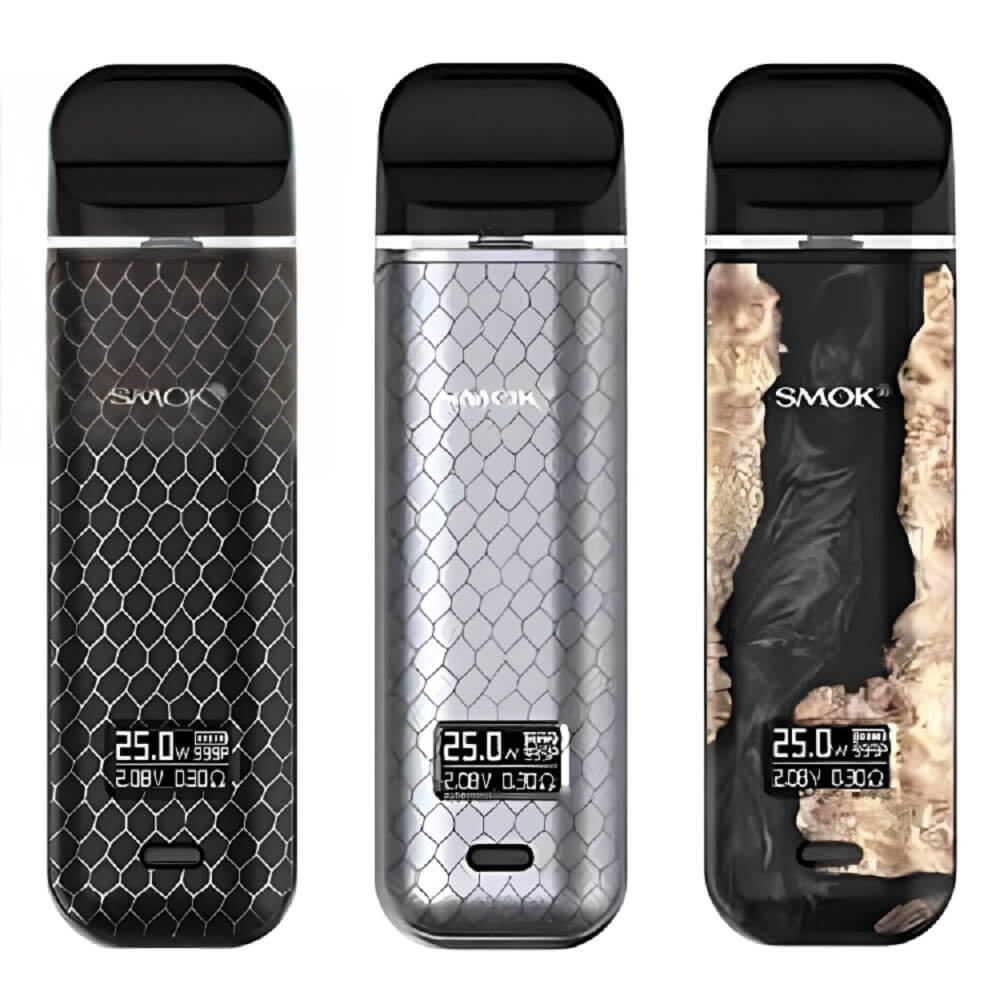 Smok Novo X Pod Kit, Black Cobra, Silver Cobra, Black Stablizing Wood Color
