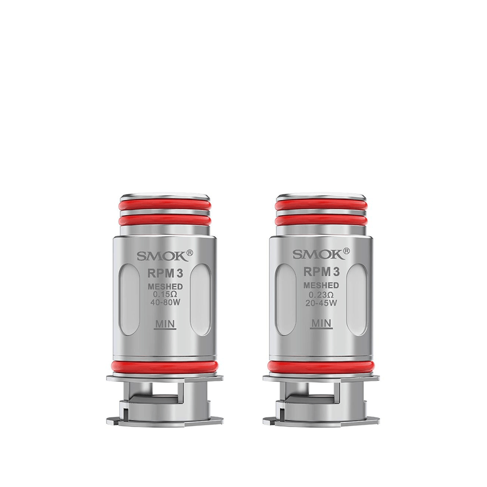 Two SMOK RPM 3 replacement coils with red O-rings, designed for vaping devices.