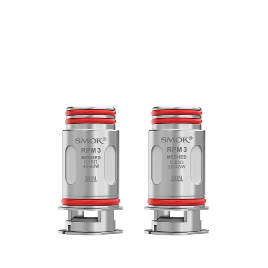 Two SMOK RPM 3 replacement coils with red O-rings, designed for vaping devices.