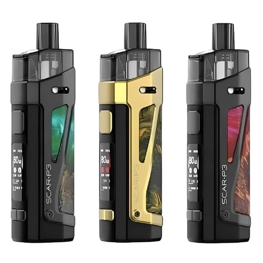 Smok Scar P3 Pod Kit, Green Stablizing Wood, Fluid Gold, Red Stablizing Wood Color