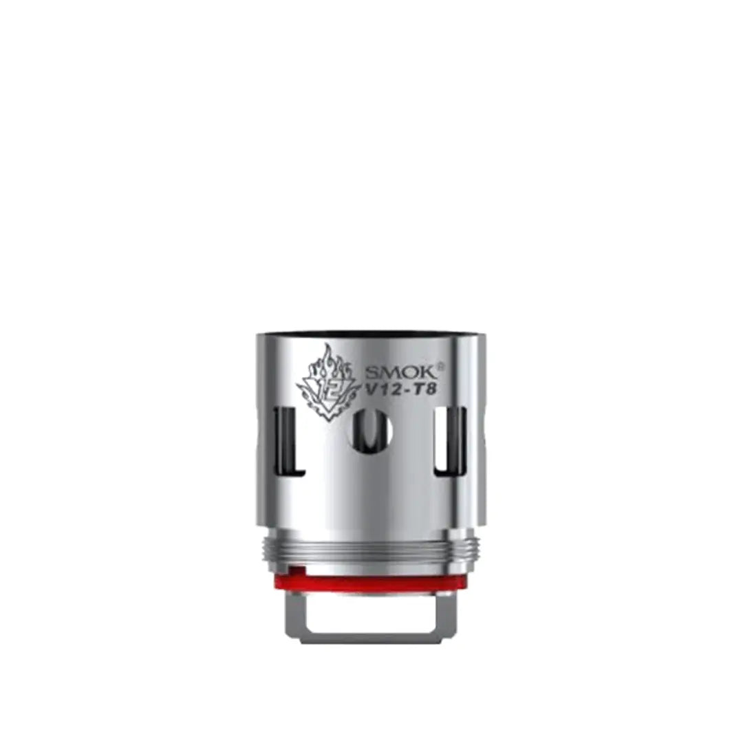 SMOK V12-T8 coil with red accents and engraved logo.