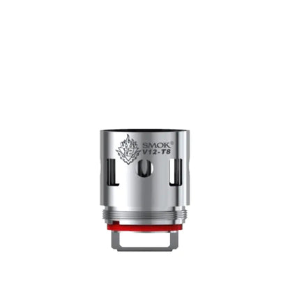 SMOK V12-T8 coil with red accents and engraved logo.