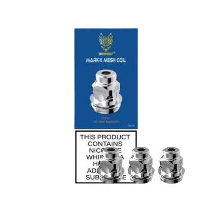 Three shiny Snowwolf Kfeng Mark-X coils 0.3 ohm with engraved text, designed for vaping kits.