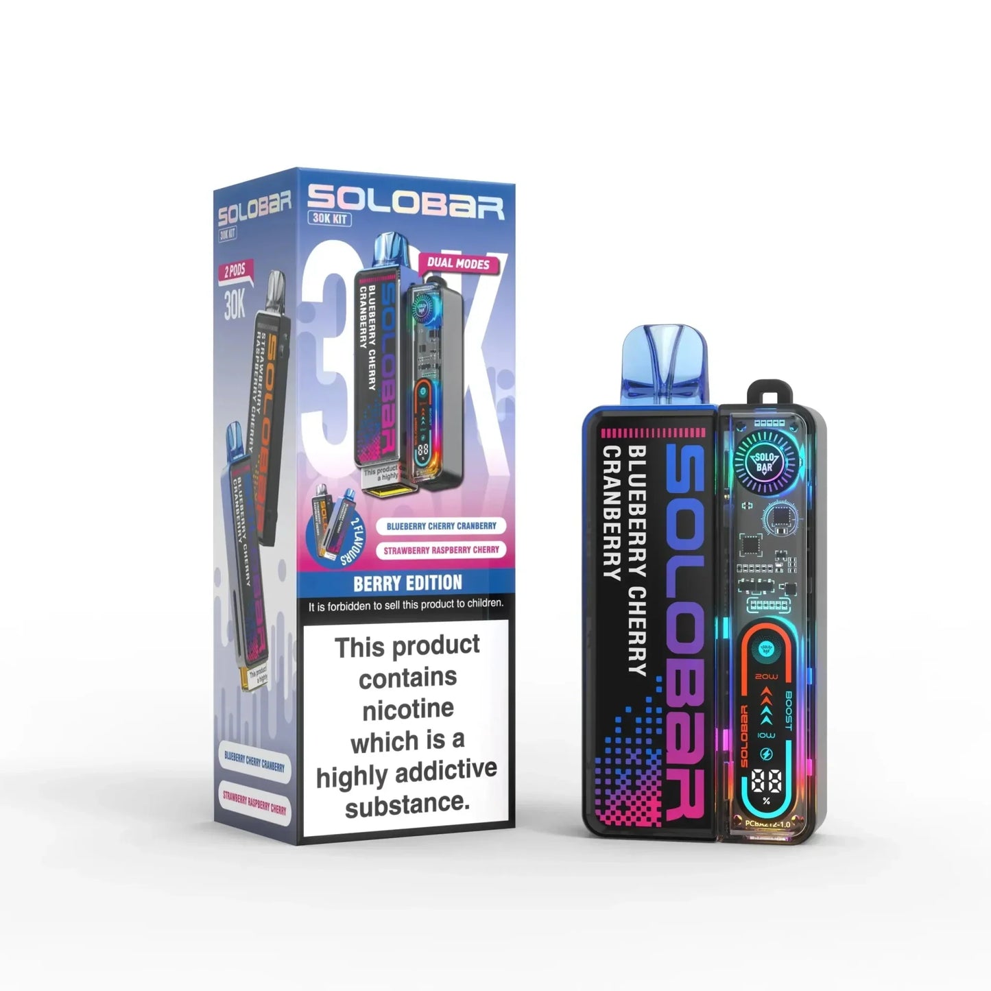 Solo Bar Boost 30K Prefilled Pod Vape Kit Box of 5, Berry Edition