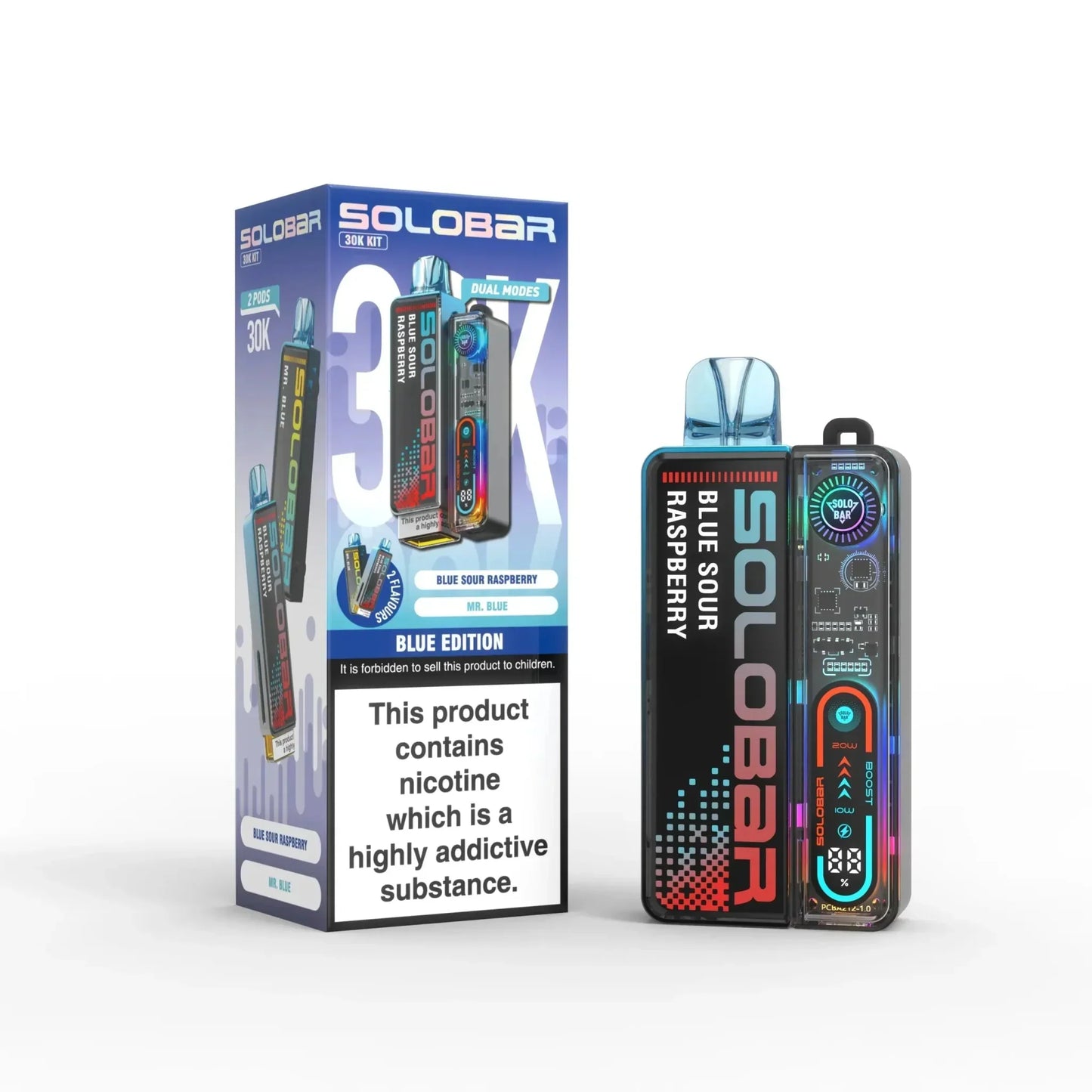 Solo Bar Boost 30K Prefilled Pod Vape Kit Box of 5, Blue Edition