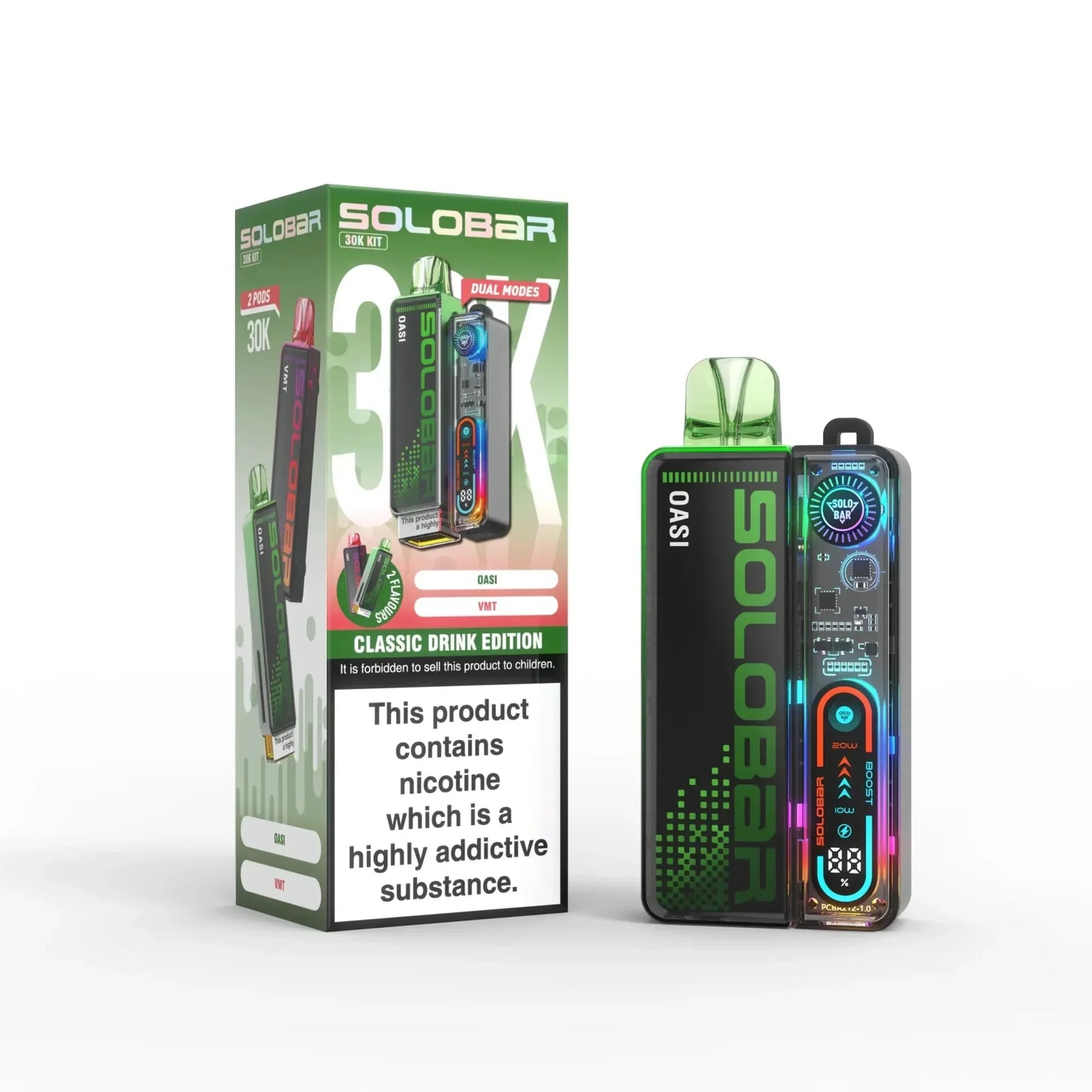 Solo Bar Boost 30K Prefilled Pod Vape Kit Box of 5, Classic Drink Edition