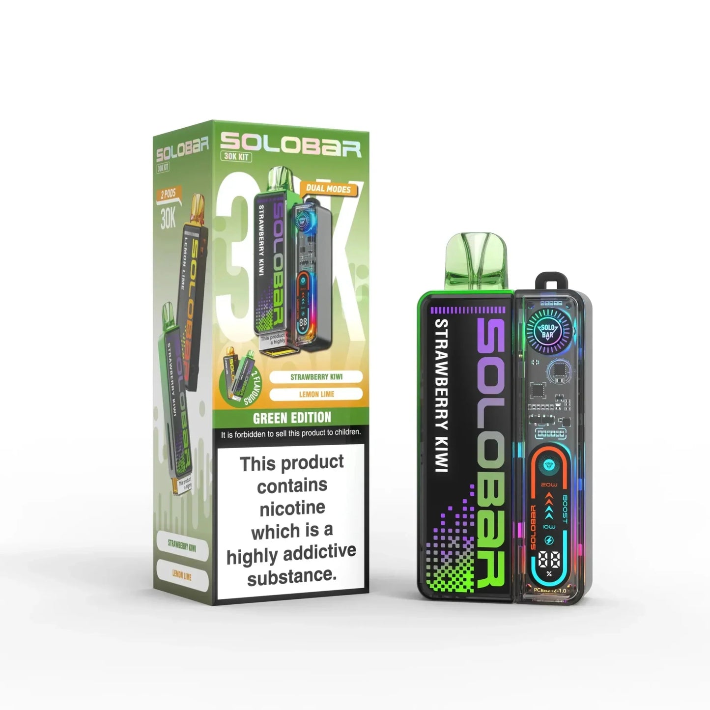 Solo Bar Boost 30K Prefilled Pod Vape Kit Box of 5, Green Edition