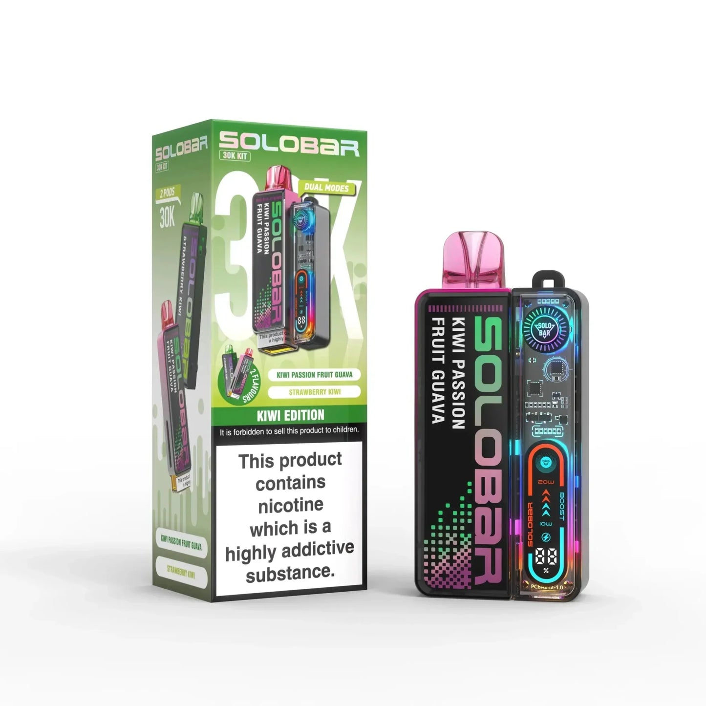 Solo Bar Boost 30K Prefilled Pod Vape Kit Box of 5, Kiwi Edition