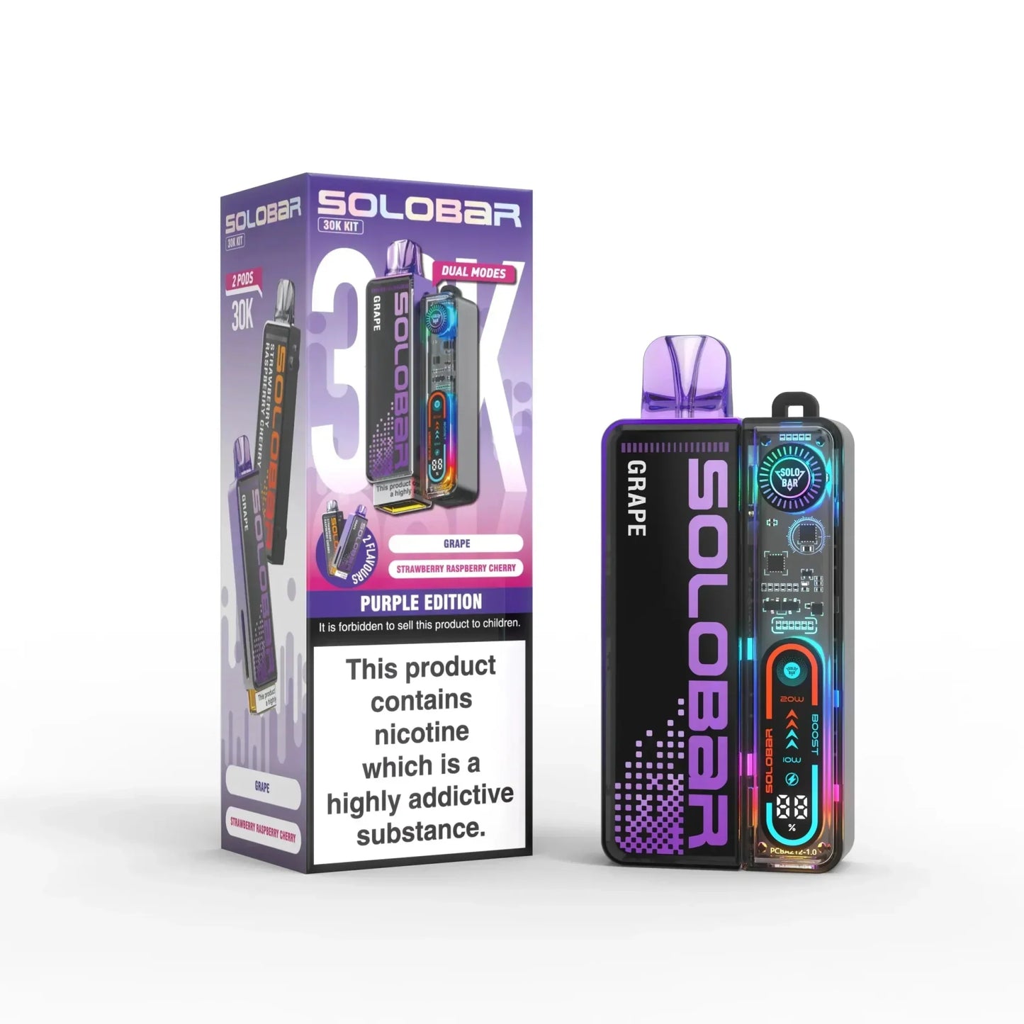 Solo Bar Boost 30K Prefilled Pod Vape Kit Box of 5, Purple Edition