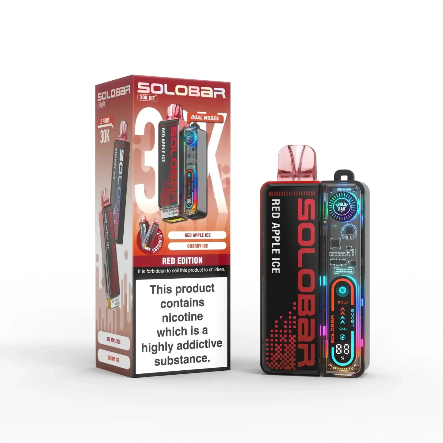 Solo Bar Boost 30K Prefilled Pod Vape Kit Box of 5, Red Edition