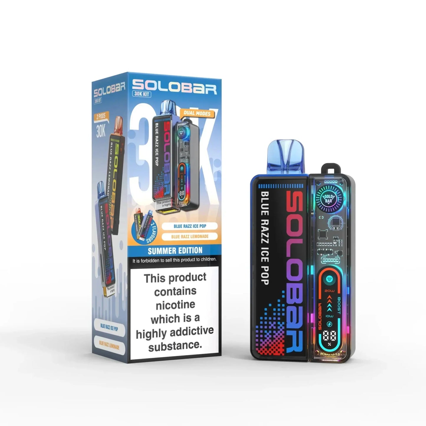 Solo Bar Boost 30K Prefilled Pod Vape Kit Box of 5, Summer Edition