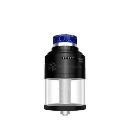 Steam Crave Aromamizer Plus V4 RDTA in black finish with purple honeycomb drip tip.