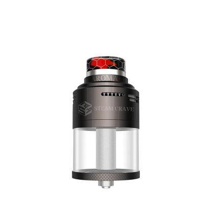 Steam Crave Aromamizer Plus V4 RDTA in gunmetal finish with red honeycomb drip tip.