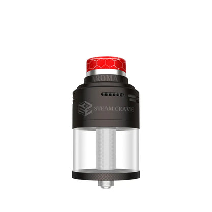 Matte gunmetal Steam Crave Aromamizer Plus V4 RDTA featuring a red honeycomb drip tip.