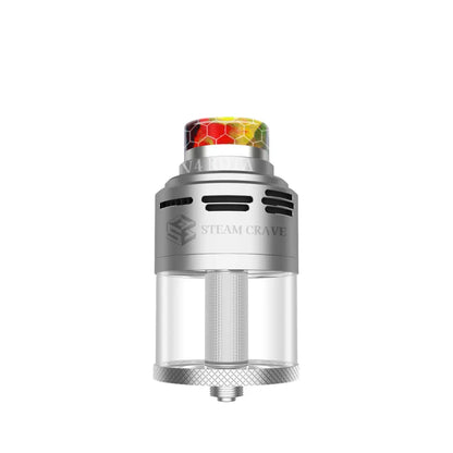 Stainless steel Steam Crave Aromamizer Plus V4 RDTA with rainbow honeycomb drip tip.