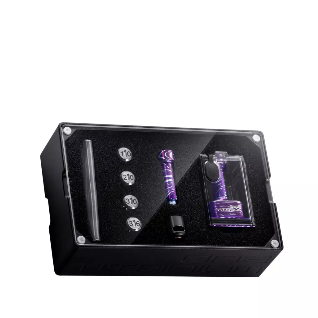 SturdyOne Titanium RBA by Sturdy MFG in bora bora purple titanium finish with accessories in presentation case
