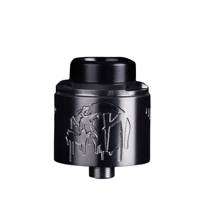 Suicide Mods Nightmare V2 RDA in gunmetal finish, featuring engraved design.