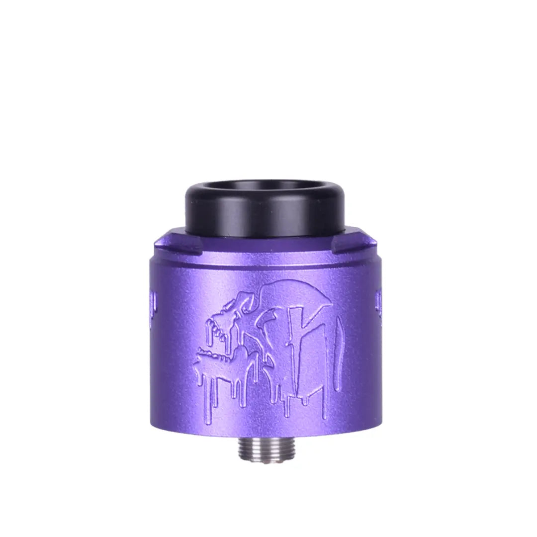 Purple Suicide Mods Nightmare V2 RDA with embossed design on a white background.