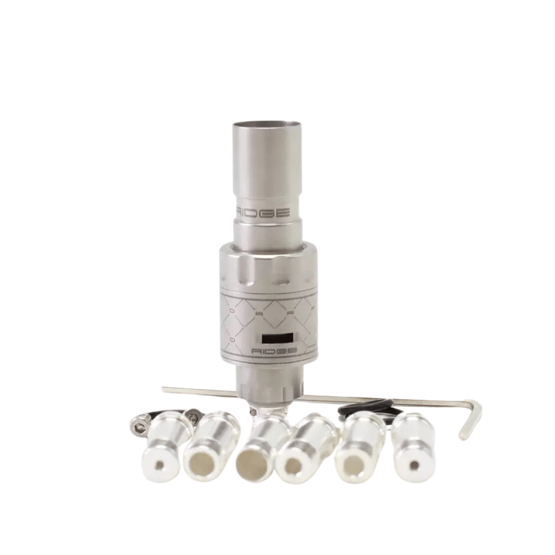 SXK Protocol Ridge Style MTL RBA with accessories, including multiple drip tips and a wrench.