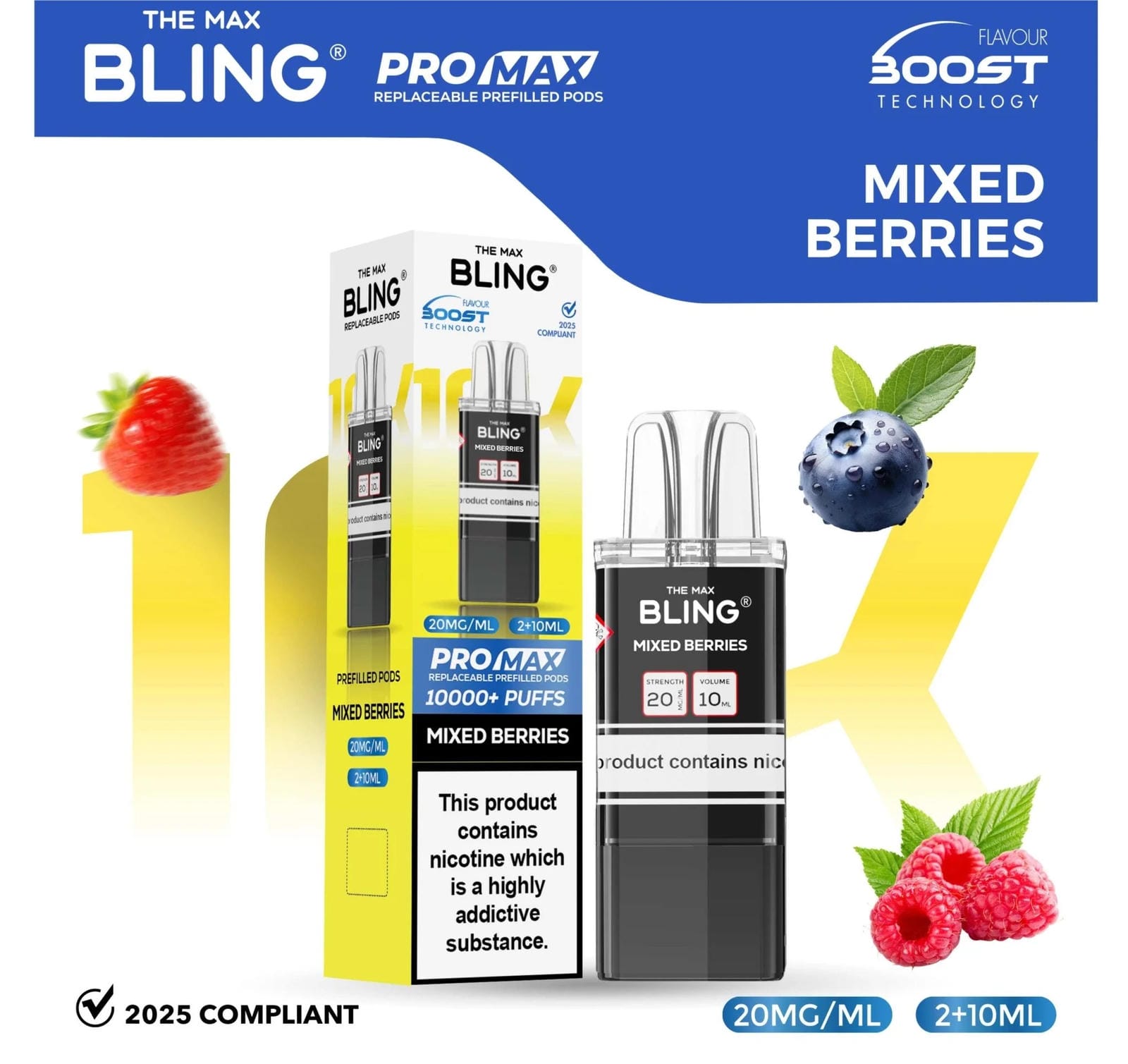The Bling 10K Pro Max Replacement Prefilled Pods - Box of 5 Available In Mixed Berries Flavour 