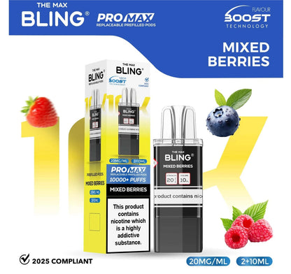 The Bling 10K Pro Max Replacement Prefilled Pods - Box of 5 Available In Mixed Berries Flavour 