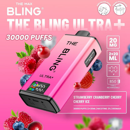 The Bling Ultra Plus 30k Prefilled Vape Pod Kit Box of 5, Strawberry Cranberry Cherry Ice Flavour